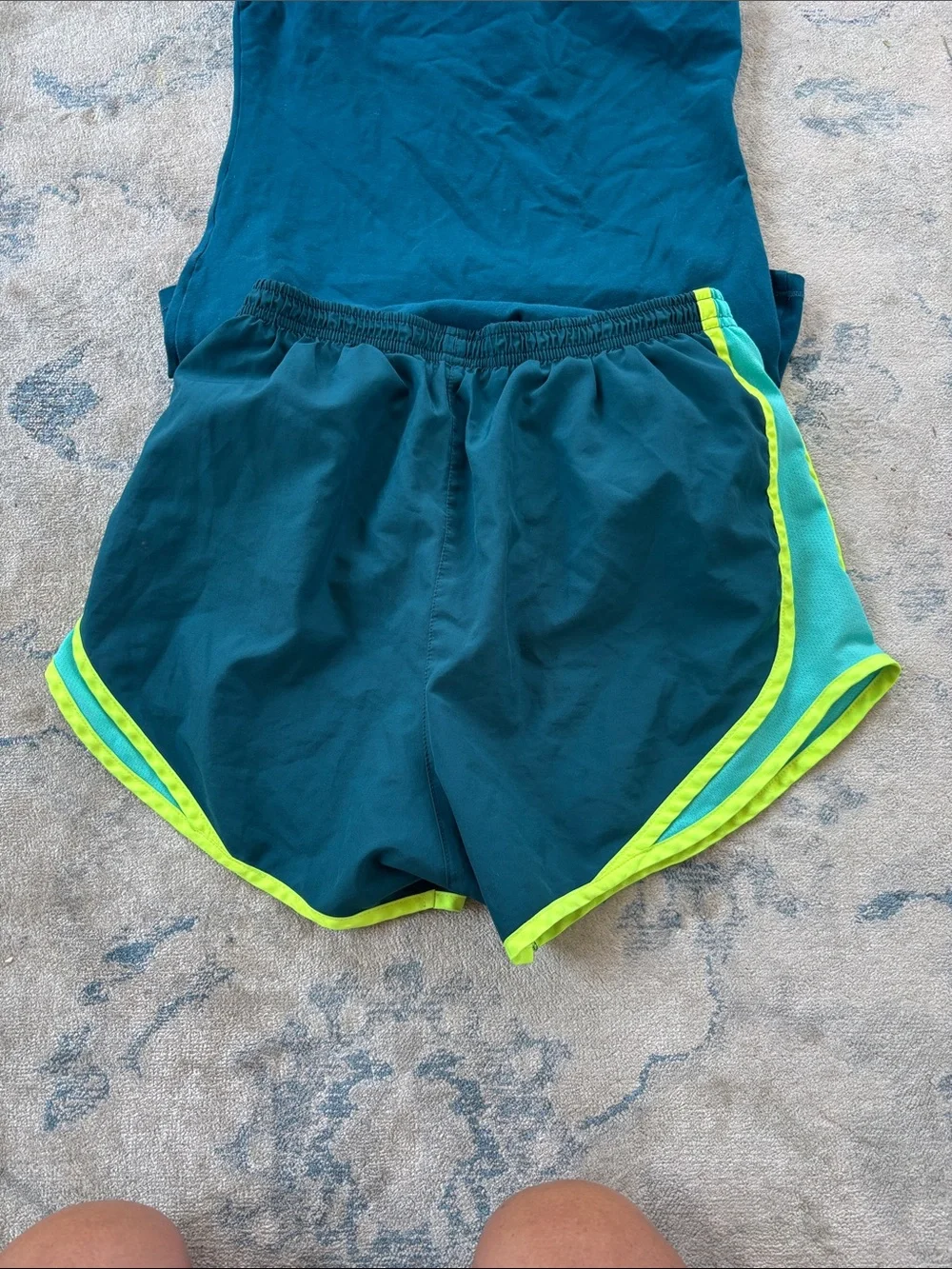 Nike Teal Tank and Running Shorts Set with Neon Trim